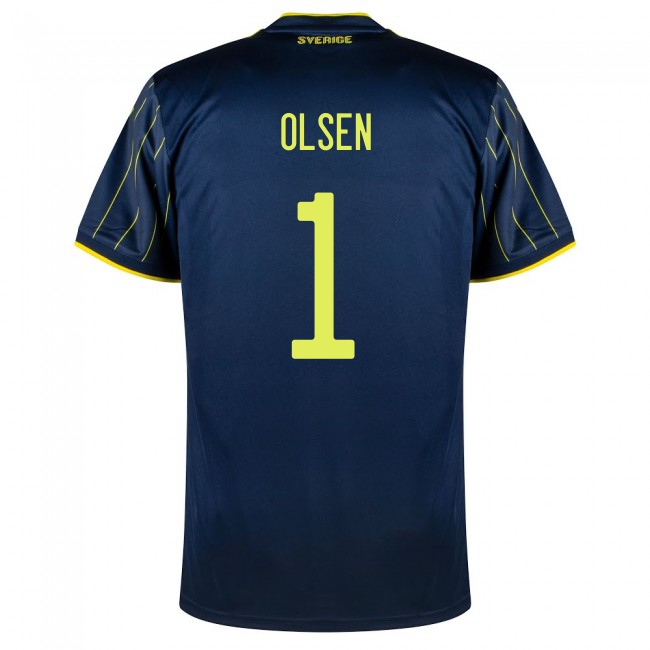 Kinder Schwedische Fussballnationalmannschaft Robin Olsen #1 Auswärtstrikot Dunkelblau 2021 Trikot