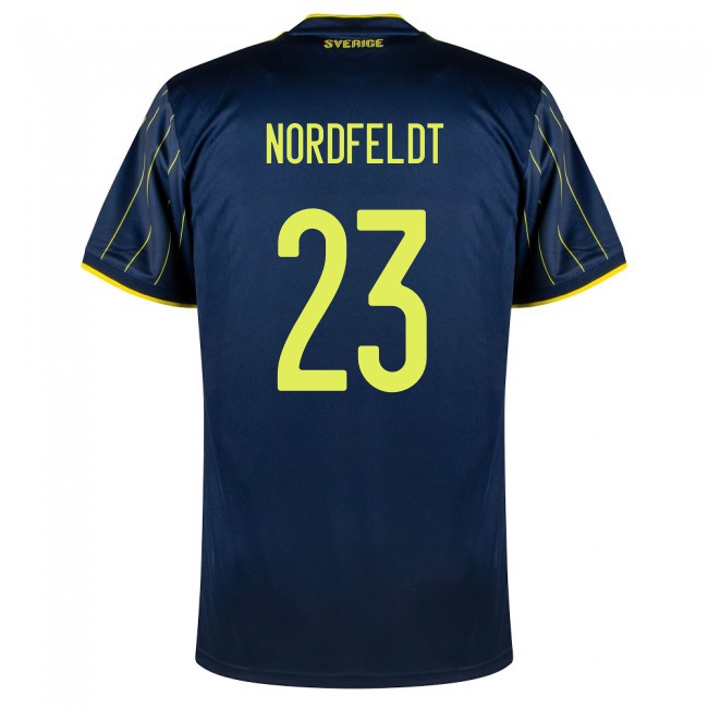 Damen Schwedische Fussballnationalmannschaft Kristoffer Nordfeldt #23 Auswärtstrikot Dunkelblau 2021 Trikot