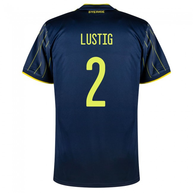 Damen Schwedische Fussballnationalmannschaft Mikael Lustig #2 Auswärtstrikot Dunkelblau 2021 Trikot