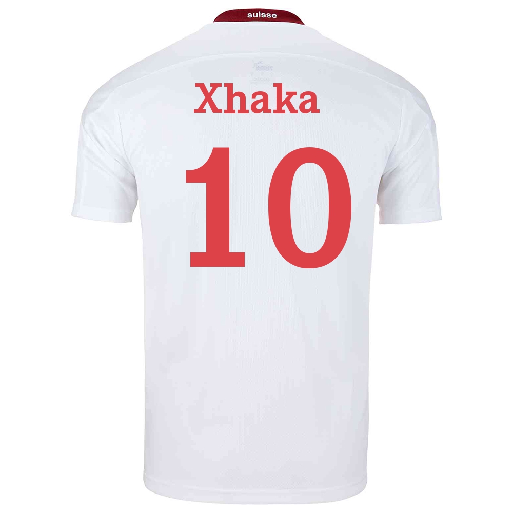 Damen Schweizer Fussballnationalmannschaft Granit Xhaka #10 Auswärtstrikot Weiß 2021 Trikot