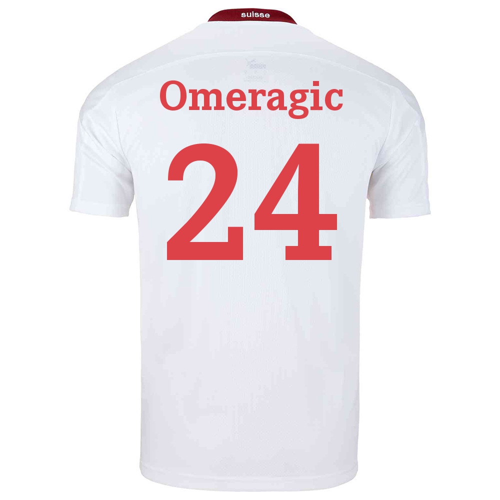 Damen Schweizer Fussballnationalmannschaft Becir Omeragic #24 Auswärtstrikot Weiß 2021 Trikot