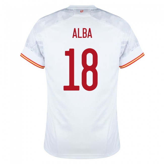 Damen Spanische Fussballnationalmannschaft Jordi Alba #18 Auswärtstrikot Rot 2021 Trikot