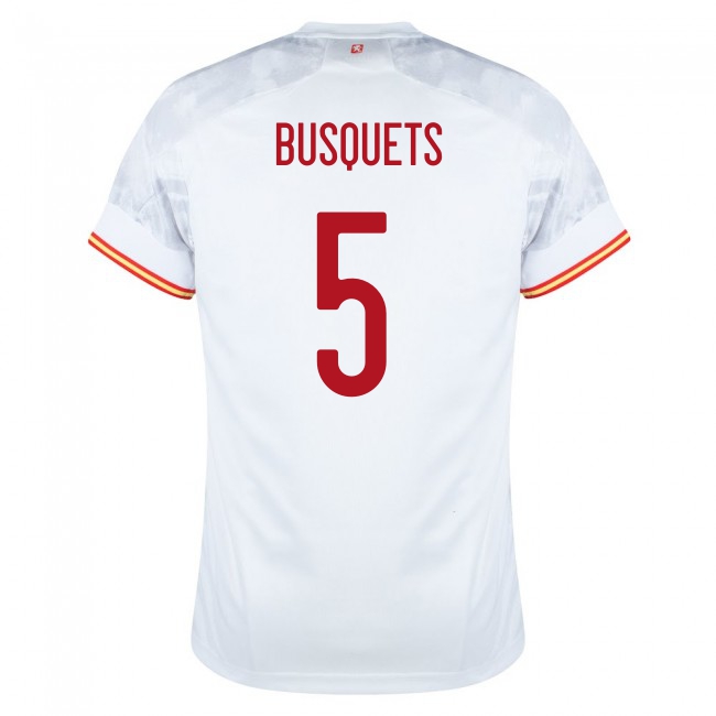 Damen Spanische Fussballnationalmannschaft Sergio Busquets #5 Auswärtstrikot Rot 2021 Trikot