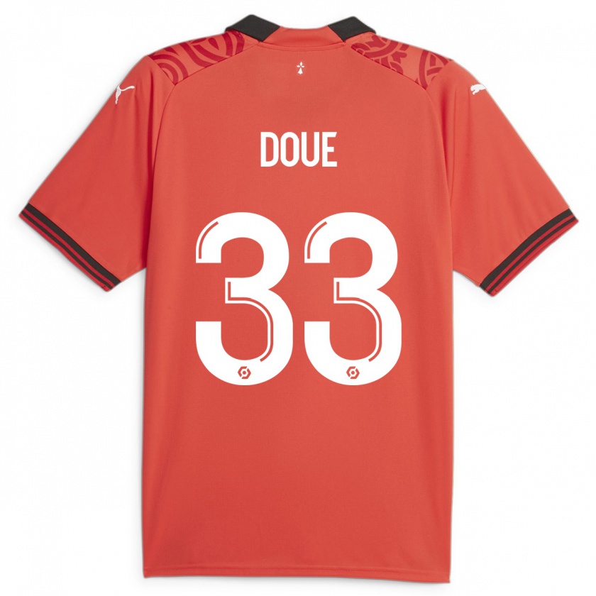 Kandiny Kinder Désiré Doué #33 Rot Heimtrikot Trikot 2023/24 T-Shirt