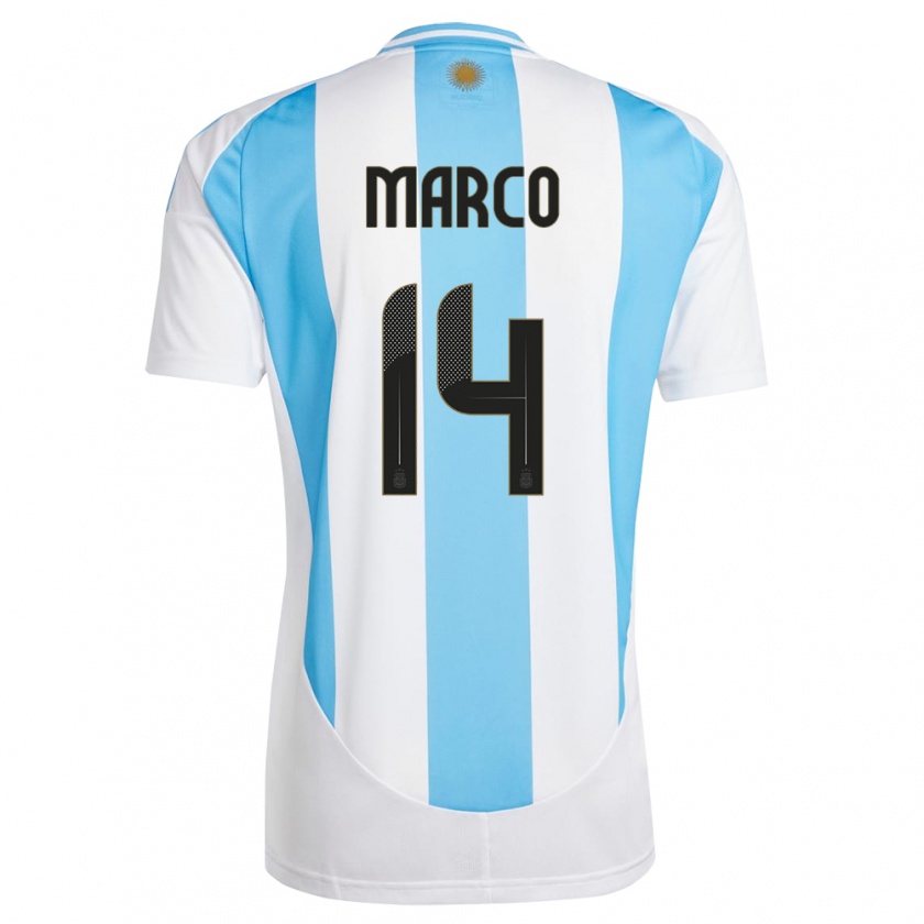 Kandiny Kinder Argentinien Francisco Marco #14 Weiß Blau Heimtrikot Trikot 24-26 T-Shirt
