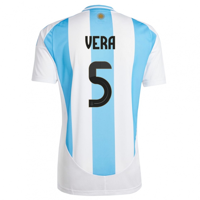 Kandiny Kinder Argentinien Fausto Vera #5 Weiß Blau Heimtrikot Trikot 24-26 T-Shirt