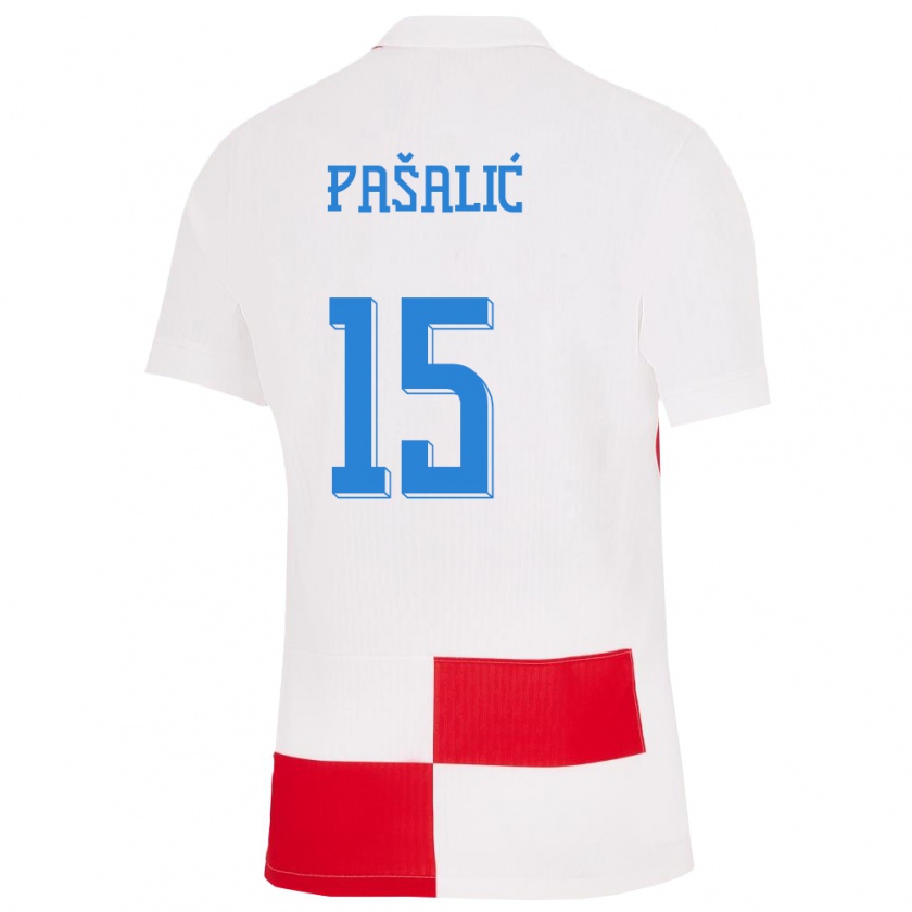 Kandiny Kinder Kroatien Mario Pasalic #15 Weiß Rot Heimtrikot Trikot 24-26 T-Shirt