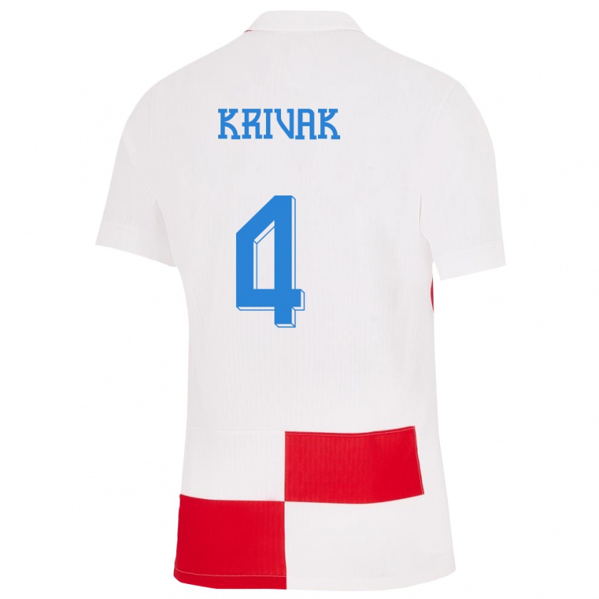 Kandiny Kinder Kroatien Fabijan Krivak #4 Weiß Rot Heimtrikot Trikot 24-26 T-Shirt