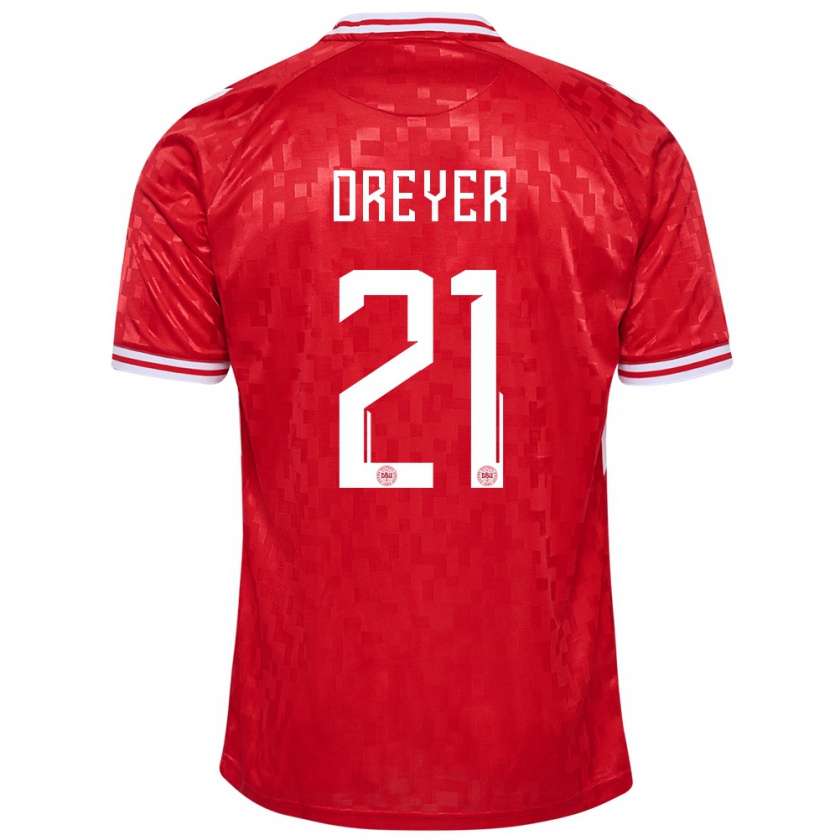 Kandiny Kinder Dänemark Anders Dreyer #21 Rot Heimtrikot Trikot 24-26 T-Shirt