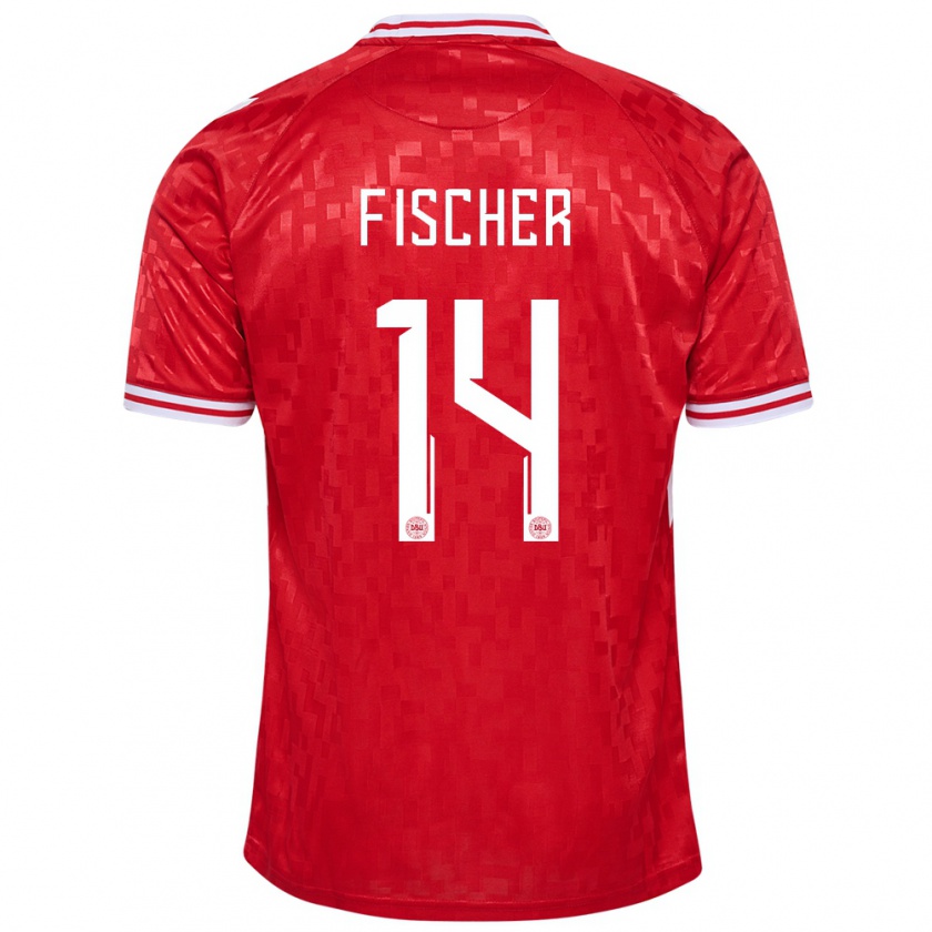 Kandiny Kinder Dänemark Mikkel Fischer #14 Rot Heimtrikot Trikot 24-26 T-Shirt