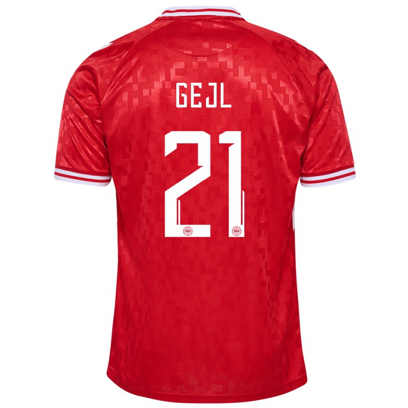 Kandiny Kinder Dänemark Mille Gejl #21 Rot Heimtrikot Trikot 24-26 T-Shirt