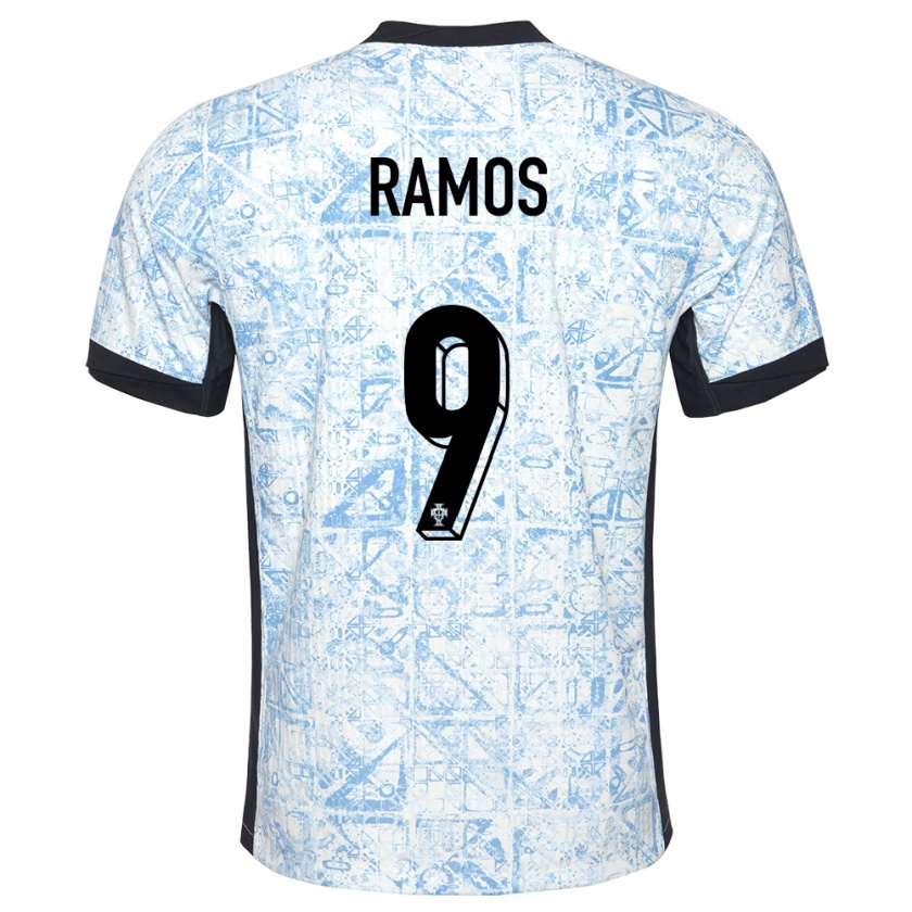 Kandiny Kinder Portugal Goncalo Ramos #9 Cremeblau Auswärtstrikot Trikot 24-26 T-Shirt