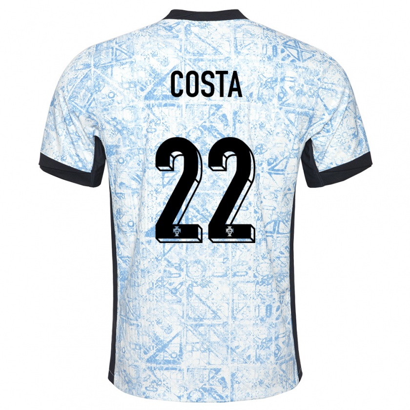 Kandiny Kinder Portugal Diogo Costa #22 Cremeblau Auswärtstrikot Trikot 24-26 T-Shirt