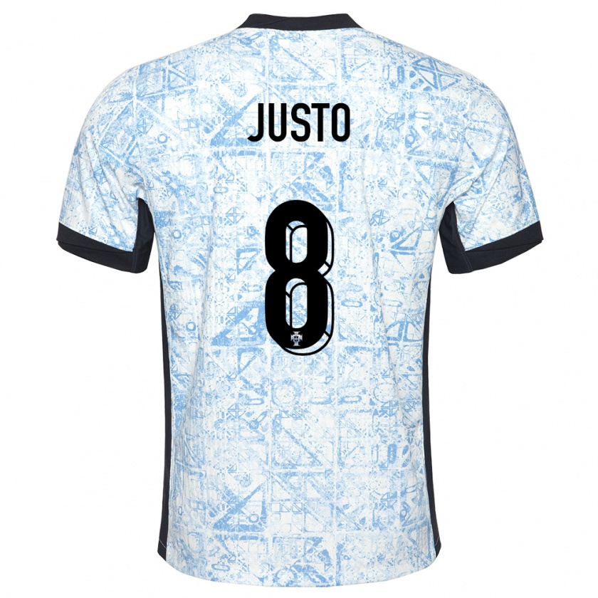 Kandiny Kinder Portugal Samuel Justo #8 Cremeblau Auswärtstrikot Trikot 24-26 T-Shirt