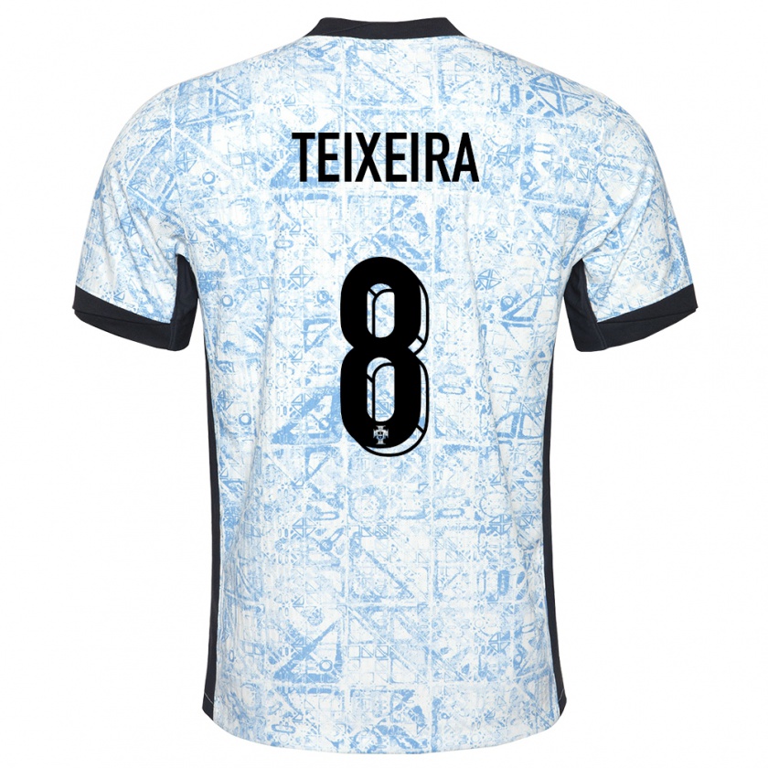 Kandiny Kinder Portugal Joao Teixeira #8 Cremeblau Auswärtstrikot Trikot 24-26 T-Shirt