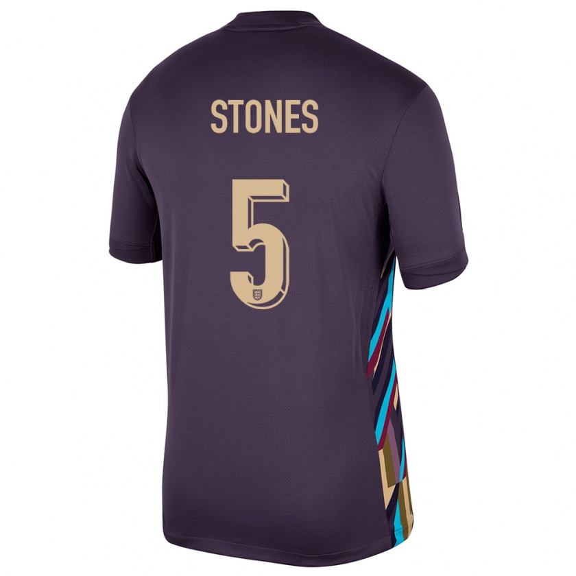 Kandiny Kinder England John Stones #5 Dunkle Rosine Auswärtstrikot Trikot 24-26 T-Shirt