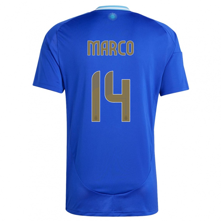 Kandiny Kinder Argentinien Francisco Marco #14 Blau Auswärtstrikot Trikot 24-26 T-Shirt