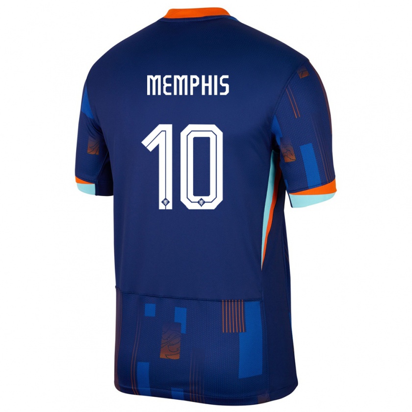 Kandiny Kinder Niederlande Memphis Depay #10 Blau Auswärtstrikot Trikot 24-26 T-Shirt
