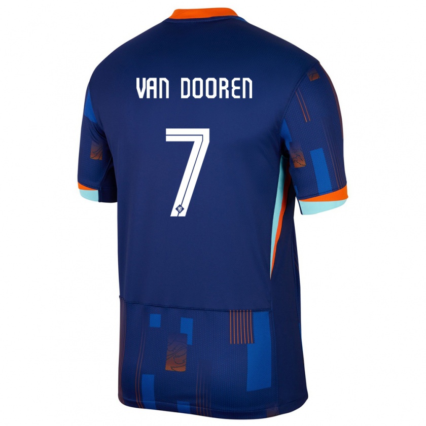 Kandiny Kinder Niederlande Kayleigh Van Dooren #7 Blau Auswärtstrikot Trikot 24-26 T-Shirt