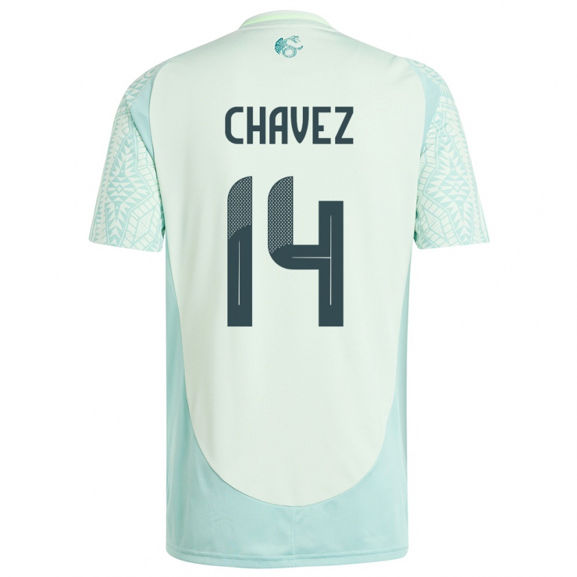 Kandiny Kinder Mexiko Luis Chavez #14 Leinengrün Auswärtstrikot Trikot 24-26 T-Shirt
