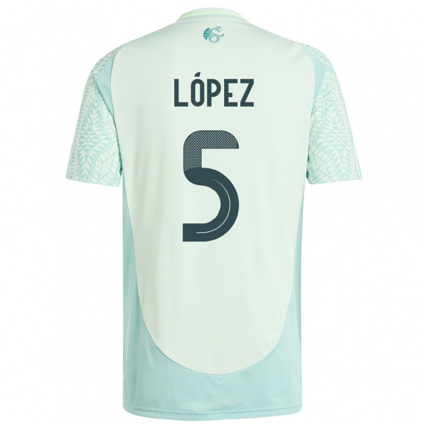 Kandiny Kinder Mexiko Jimena Lopez #5 Leinengrün Auswärtstrikot Trikot 24-26 T-Shirt