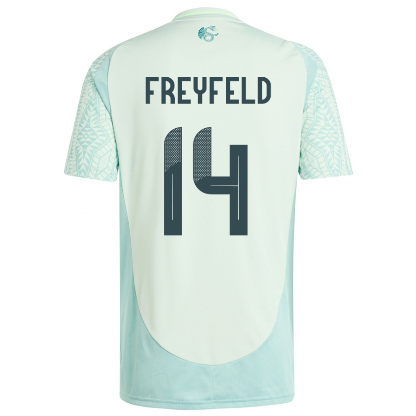 Kandiny Kinder Mexiko Emiliano Freyfeld #14 Leinengrün Auswärtstrikot Trikot 24-26 T-Shirt