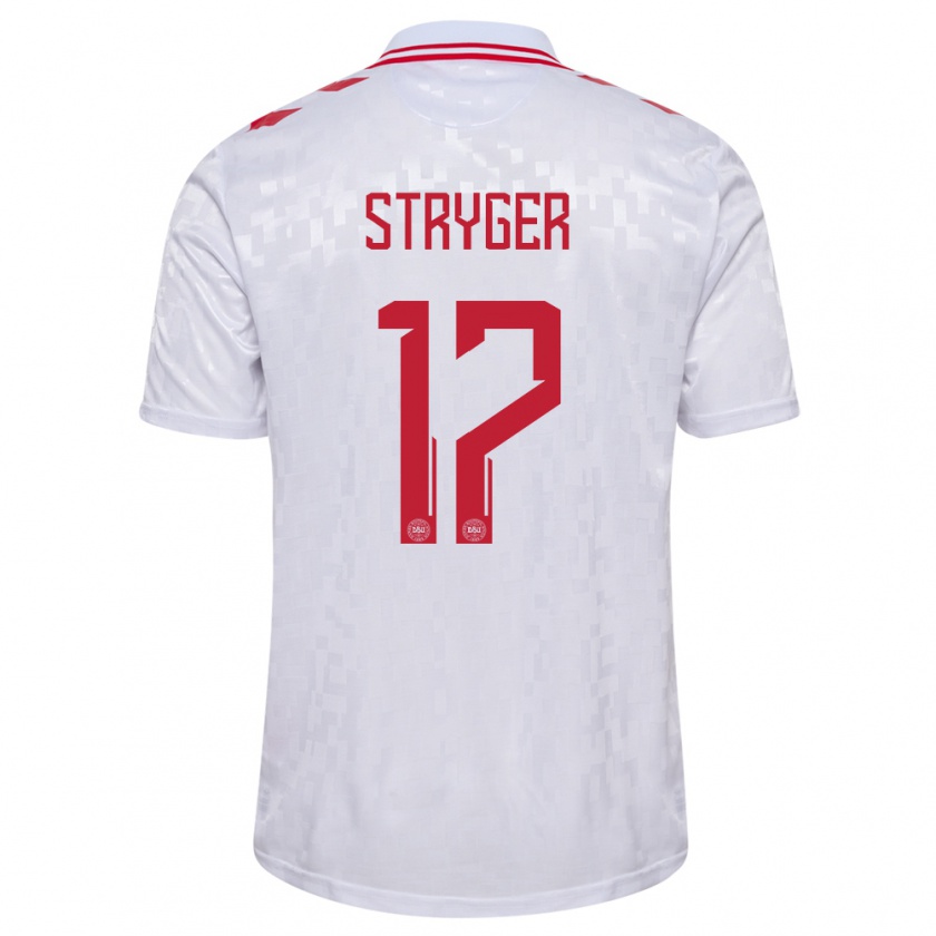 Kandiny Kinder Dänemark Jens Stryger Larsen #17 Weiß Auswärtstrikot Trikot 24-26 T-Shirt