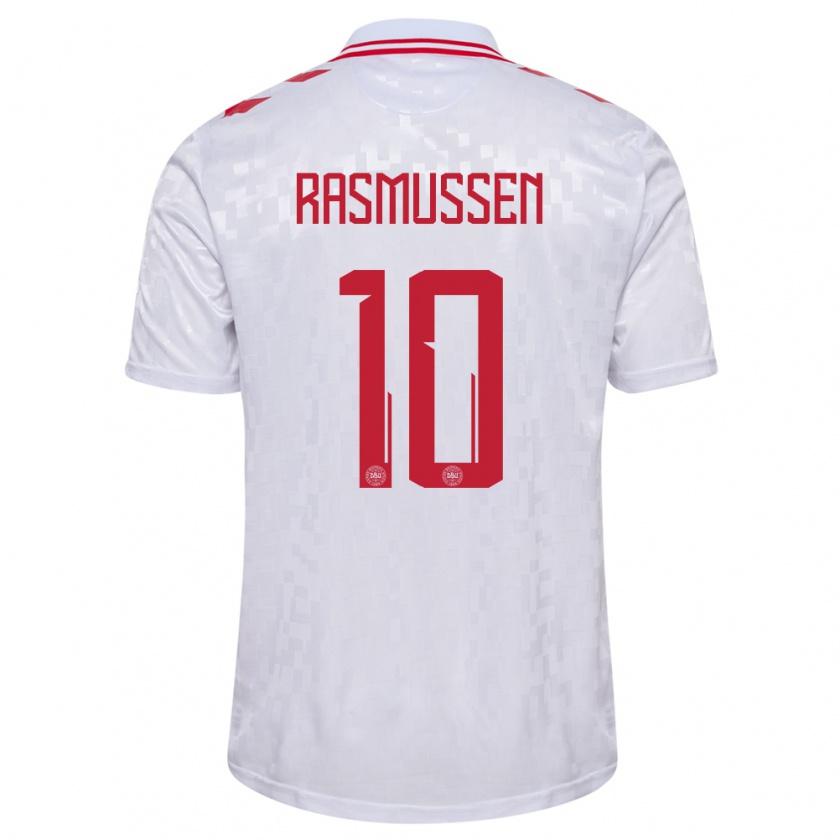 Kandiny Kinder Dänemark Christian Rasmussen #10 Weiß Auswärtstrikot Trikot 24-26 T-Shirt
