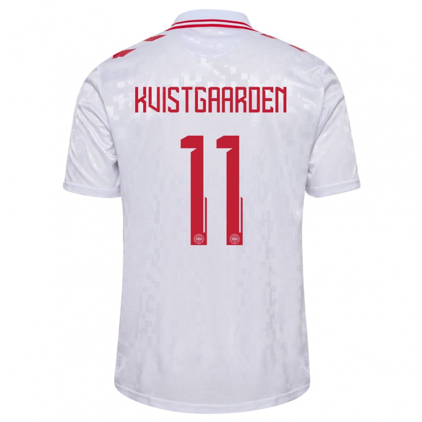 Kandiny Kinder Dänemark Mathias Kvistgaarden #11 Weiß Auswärtstrikot Trikot 24-26 T-Shirt
