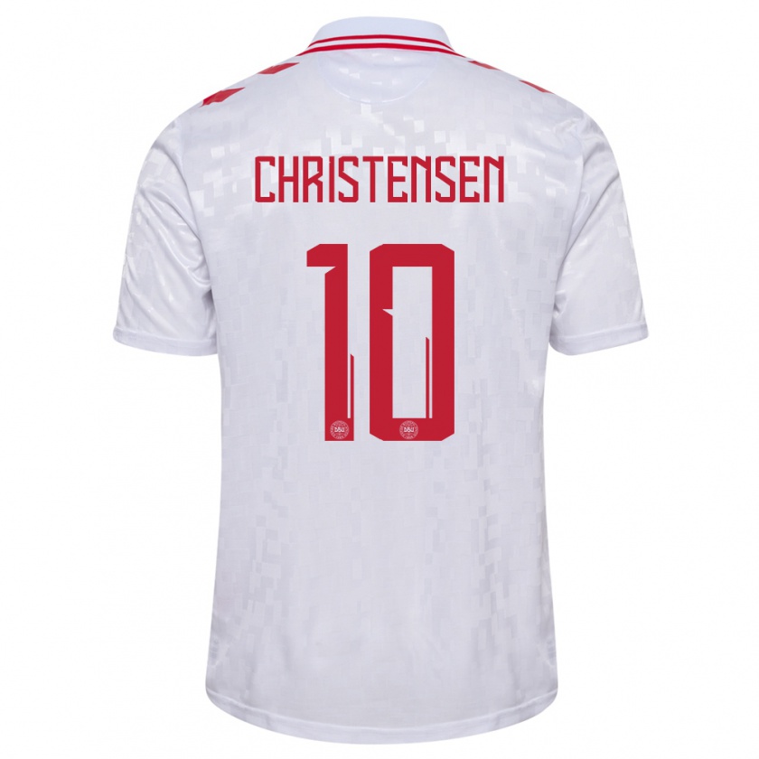 Kandiny Kinder Dänemark Gustav Christensen #10 Weiß Auswärtstrikot Trikot 24-26 T-Shirt
