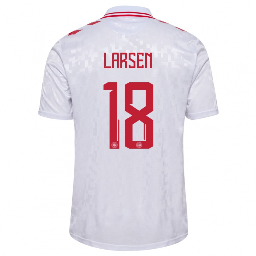 Kandiny Kinder Dänemark Lukas Larsen #18 Weiß Auswärtstrikot Trikot 24-26 T-Shirt