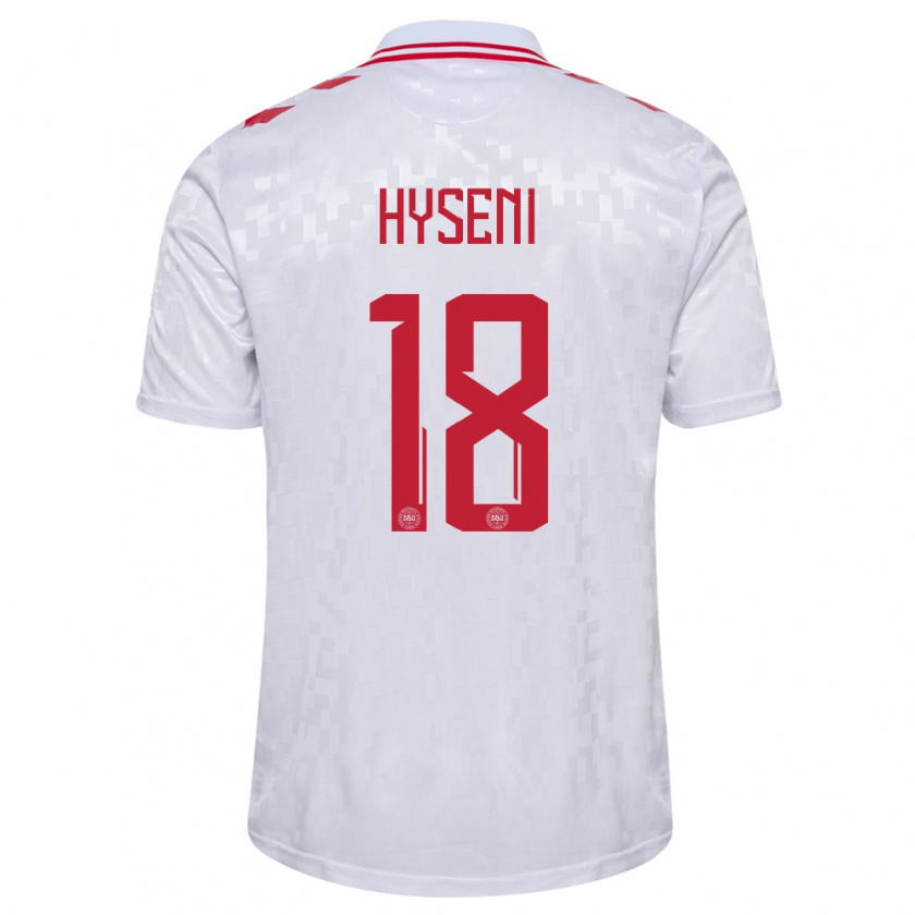 Kandiny Kinder Dänemark Olti Hyseni #18 Weiß Auswärtstrikot Trikot 24-26 T-Shirt