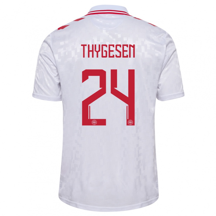 Kandiny Kinder Dänemark Sarah Thygesen #24 Weiß Auswärtstrikot Trikot 24-26 T-Shirt