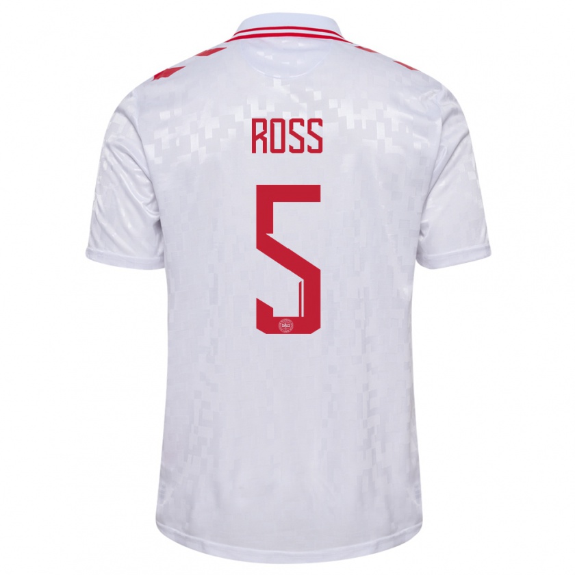 Kandiny Kinder Dänemark Mathias Ross #5 Weiß Auswärtstrikot Trikot 24-26 T-Shirt