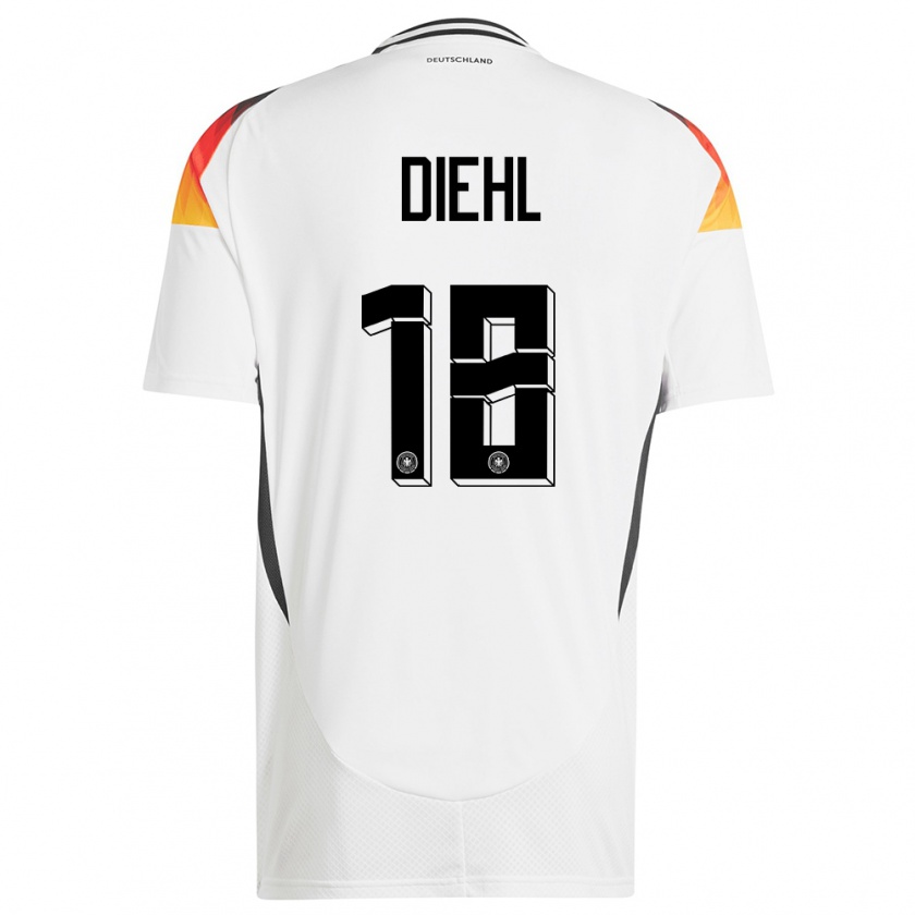 Kandiny Herren Deutschland Justin Diehl #18 Weiß Heimtrikot Trikot 24-26 T-Shirt