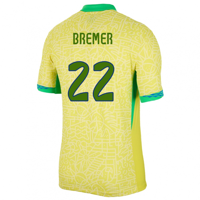 Kandiny Herren Brasilien Bremer #22 Gelb Heimtrikot Trikot 24-26 T-Shirt