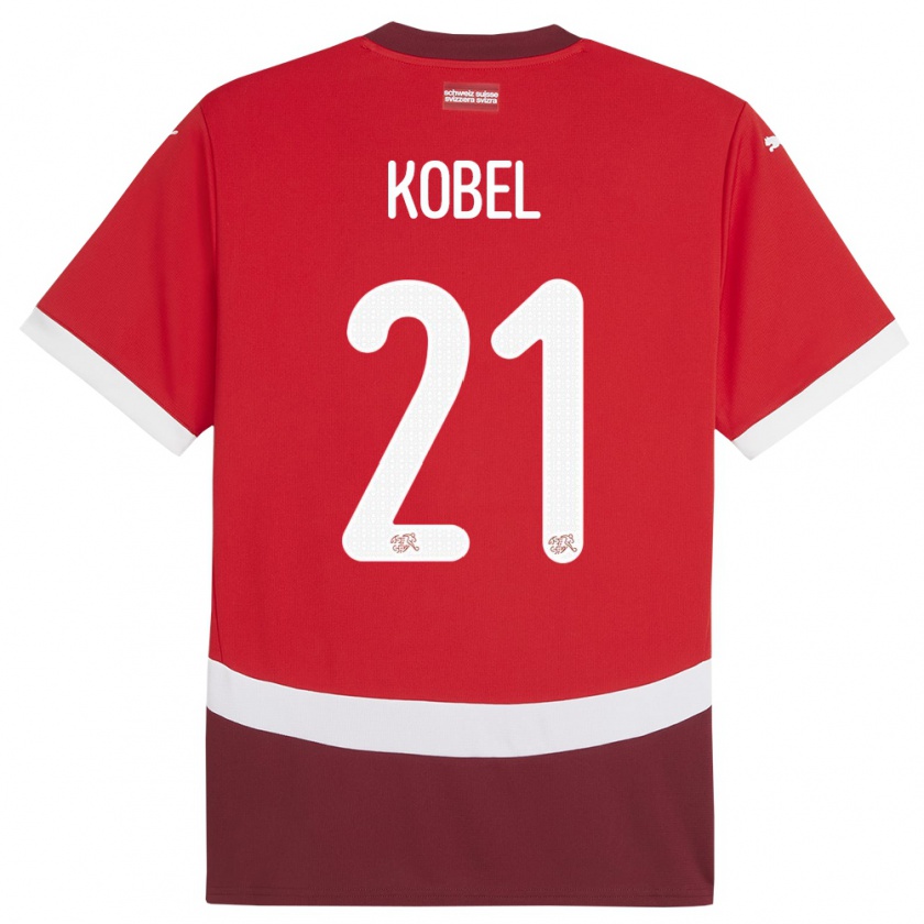 Kandiny Herren Schweiz Gregor Kobel #21 Rot Heimtrikot Trikot 24-26 T-Shirt