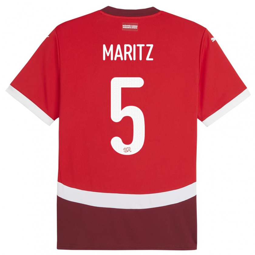 Kandiny Herren Schweiz Noelle Maritz #5 Rot Heimtrikot Trikot 24-26 T-Shirt