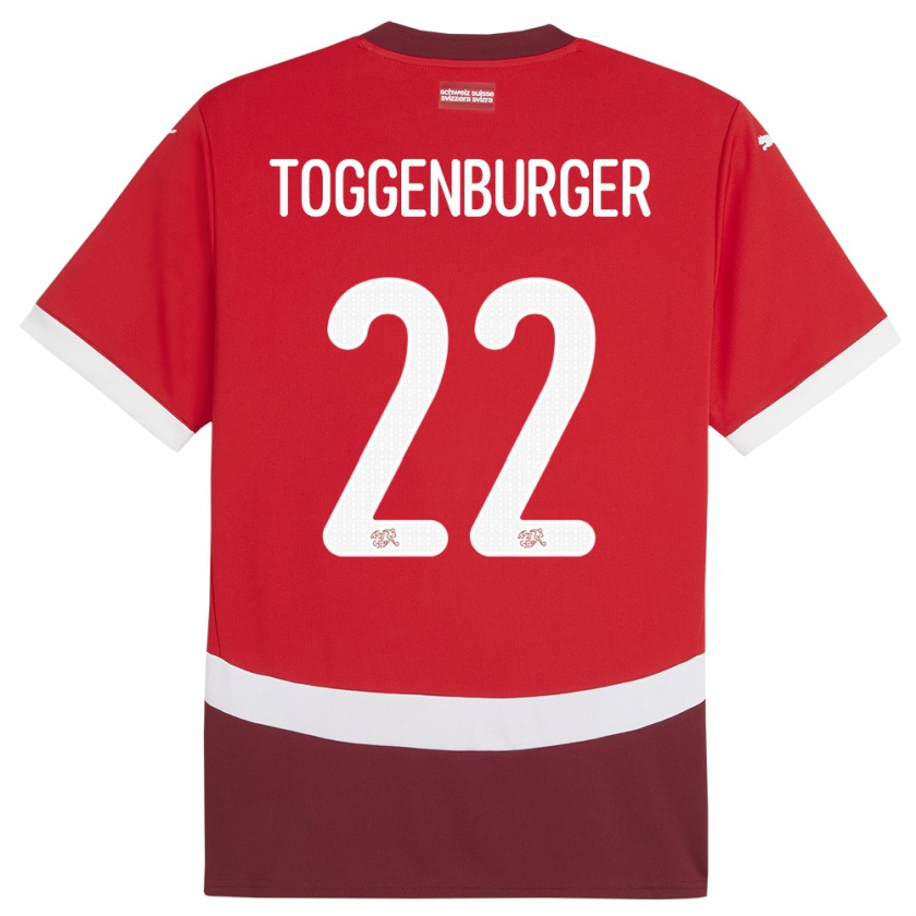 Kandiny Herren Schweiz Nando Toggenburger #22 Rot Heimtrikot Trikot 24-26 T-Shirt