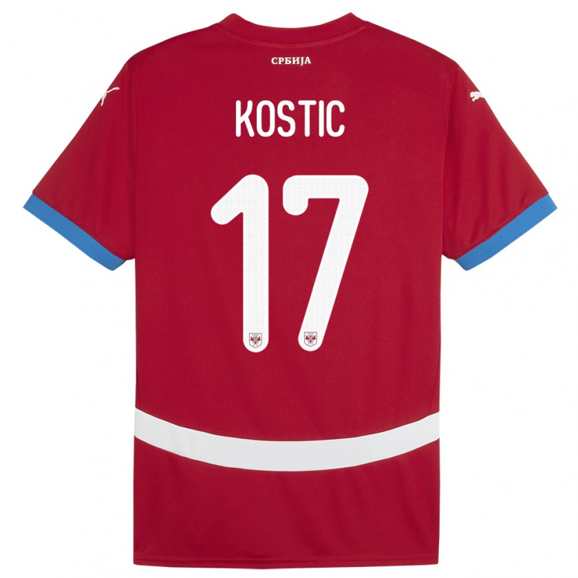Kandiny Herren Serbien Filip Kostic #17 Rot Heimtrikot Trikot 24-26 T-Shirt