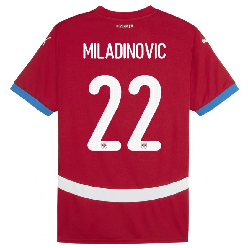Kandiny Herren Serbien Igor Miladinovic #22 Rot Heimtrikot Trikot 24-26 T-Shirt