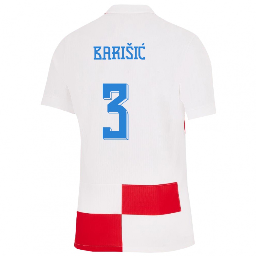 Kandiny Herren Kroatien Borna Barisic #3 Weiß Rot Heimtrikot Trikot 24-26 T-Shirt