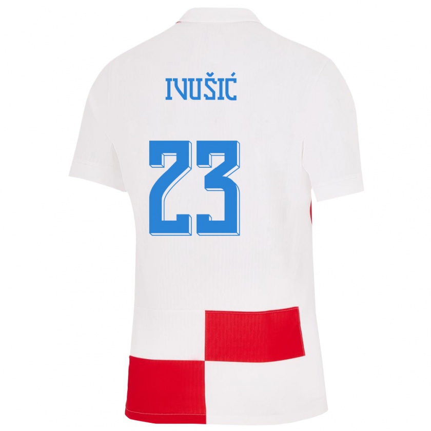 Kandiny Herren Kroatien Ivica Ivusic #23 Weiß Rot Heimtrikot Trikot 24-26 T-Shirt