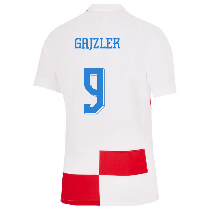 Kandiny Herren Kroatien Niko Gajzler #9 Weiß Rot Heimtrikot Trikot 24-26 T-Shirt