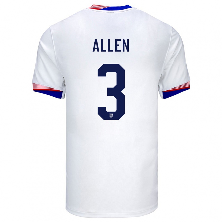 Kandiny Herren Vereinigte Staaten Noah Allen #3 Weiß Heimtrikot Trikot 24-26 T-Shirt