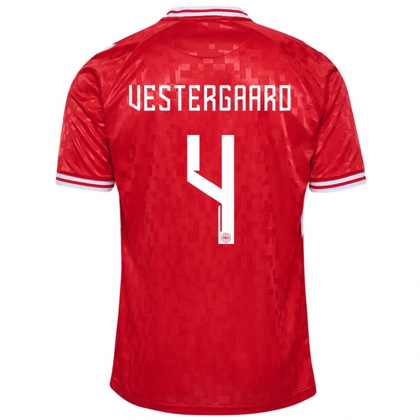 Kandiny Herren Dänemark Jannik Vestergaard #4 Rot Heimtrikot Trikot 24-26 T-Shirt