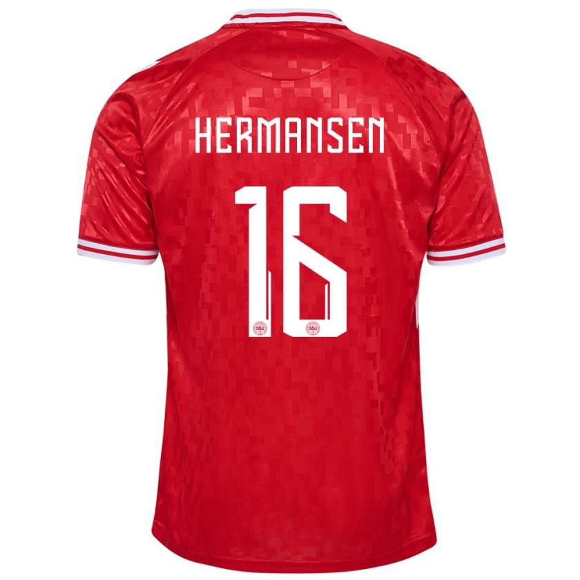 Kandiny Herren Dänemark Mads Hermansen #16 Rot Heimtrikot Trikot 24-26 T-Shirt