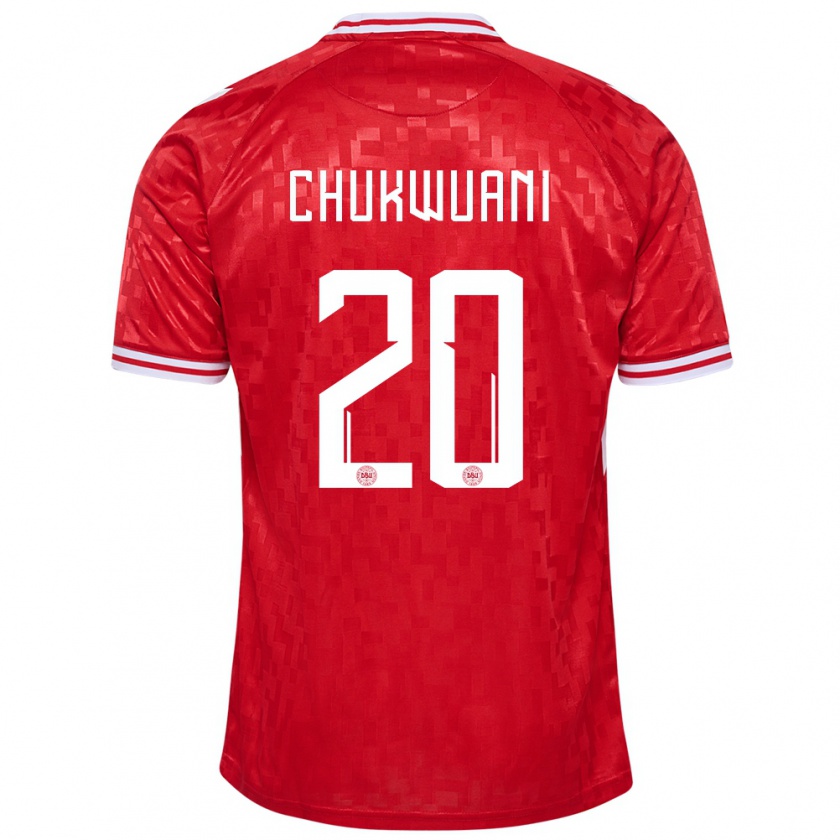 Kandiny Herren Dänemark Tochi Chukwuani #20 Rot Heimtrikot Trikot 24-26 T-Shirt