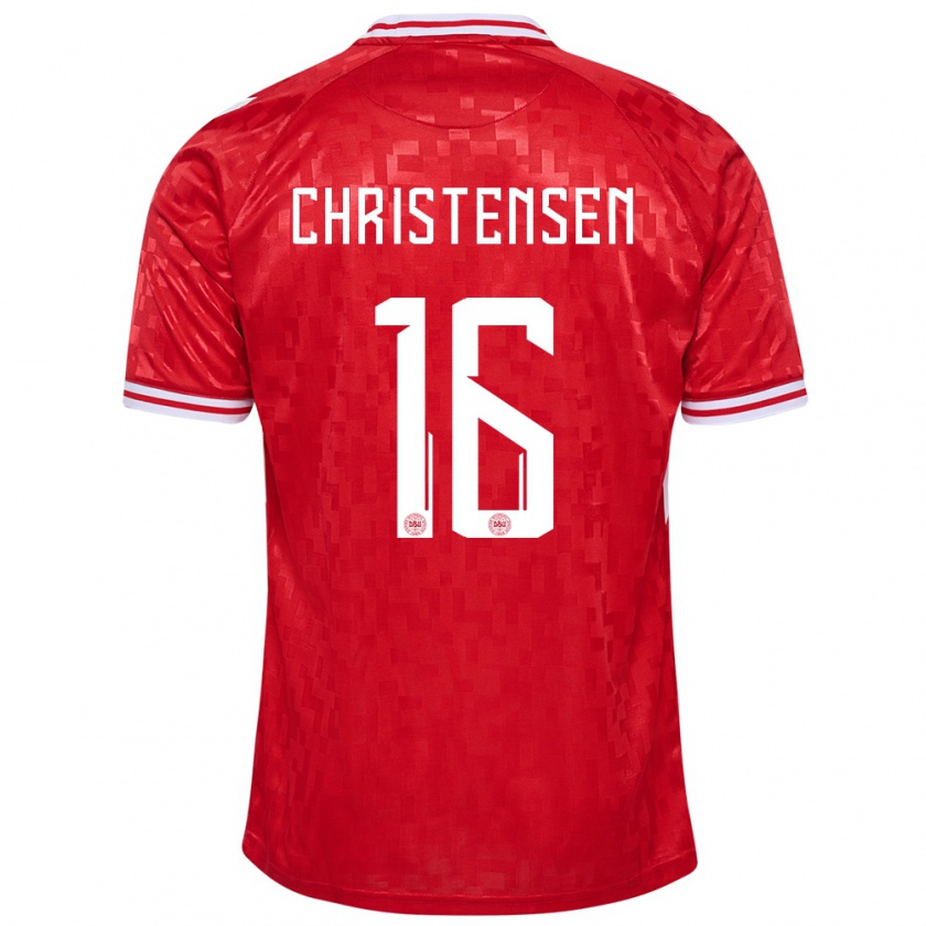 Kandiny Herren Dänemark Oliver Christensen #16 Rot Heimtrikot Trikot 24-26 T-Shirt