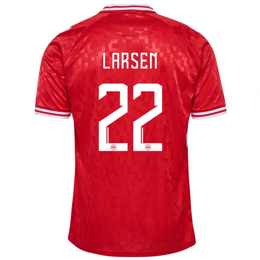 Kandiny Herren Dänemark Kathrine Larsen #22 Rot Heimtrikot Trikot 24-26 T-Shirt